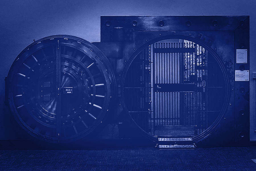 An open bank vault door