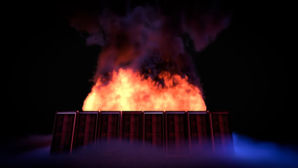 An image of burning server racks