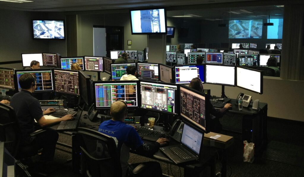 Interior of a rocket launch control center
